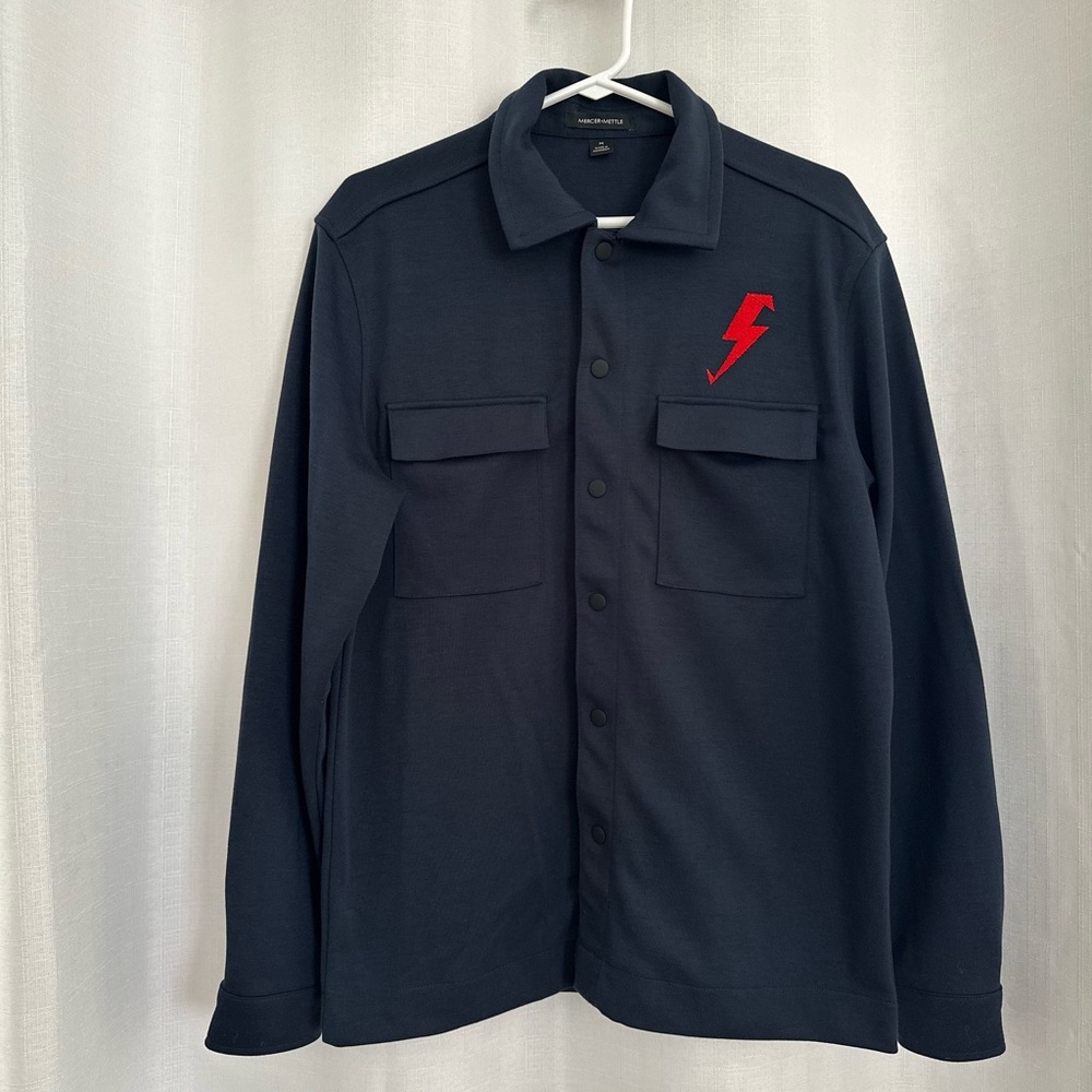 SofroHouse Double Knit Snap Front Jacket (Mercer+Mettle) Navy, Size Medium